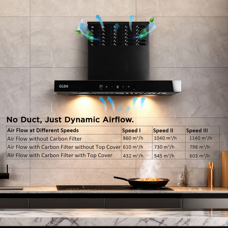 Wall Mounted Ductfree Kitchen Chimney Plug & Clear with Baffle filters 60cm 1100 m3/h -Black (CH6052DFMSBFBL60)