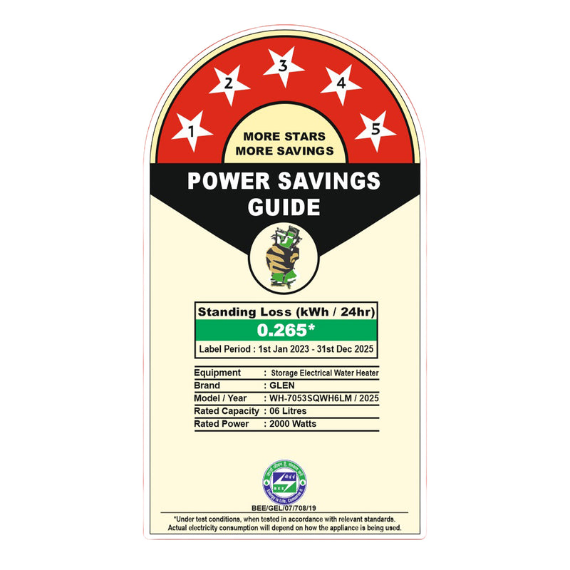 Water Heater 6Litre 8 Bar Pressure Glasslined Element and Tank, Temperature control (7053 IN)