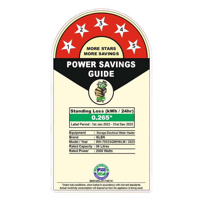 Water Heater 6Litre 8 Bar Pressure Glasslined Element and Tank, Temperature control (7053 IN)