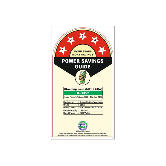 Water Heater 2000W 8 Bar Pressure Glasslined Element and Tank, Temperature control (7054 IN) - 10L/15L/25L