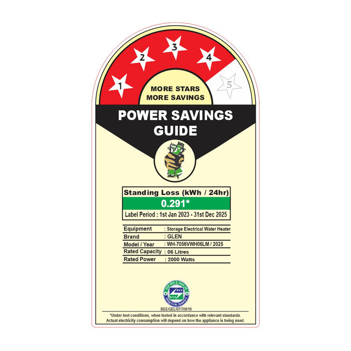 Water Heater 6 Litre 2000W 8 Bar Pressure Glasslined Element and Tank, Temperature control (7056)