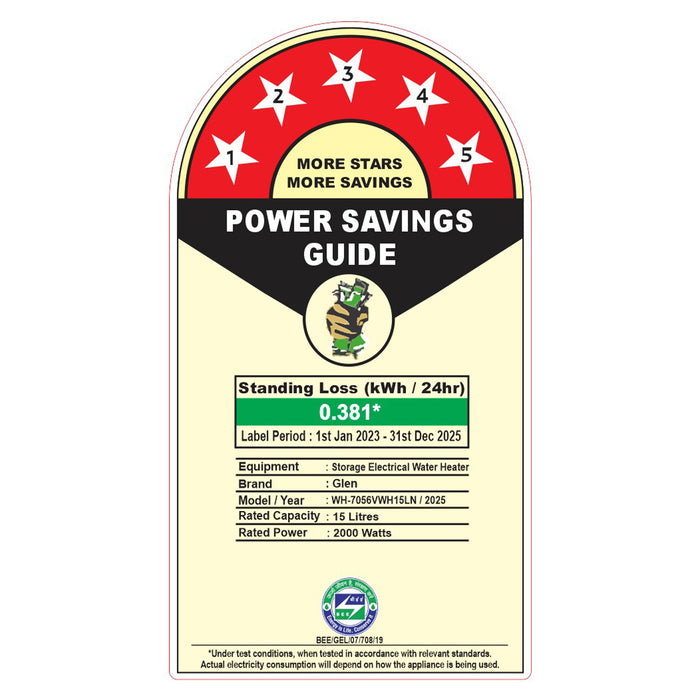 Water Heater 15 Litre 2000W 8 Bar Pressure Glasslined Element and Tank, Temperature control (7056)