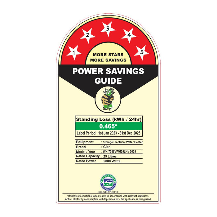 Water Heater 25 Litre 2000W 8 Bar Pressure Glasslined Element and Tank, Temperature control (7056)