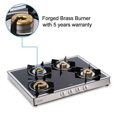 4 Burner Gas Stove Forged Brass Burner (CT1048GTFBM) + Auto Clean Chimney with BLDC Motor 90cm 1600 m3h (CH6052BLDCAC90)