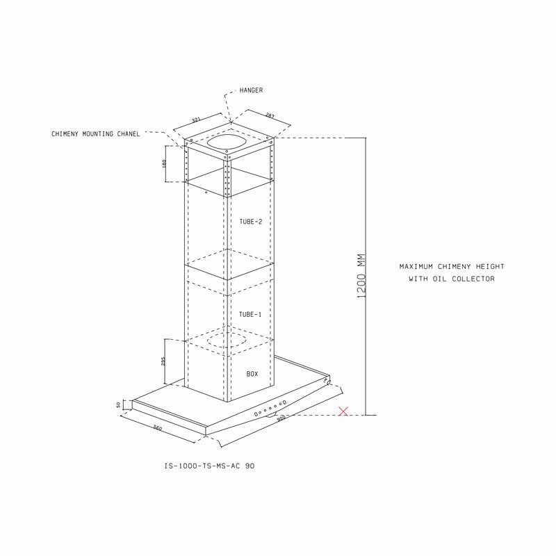 Auto Clean Island Kitchen Chimney dimensions