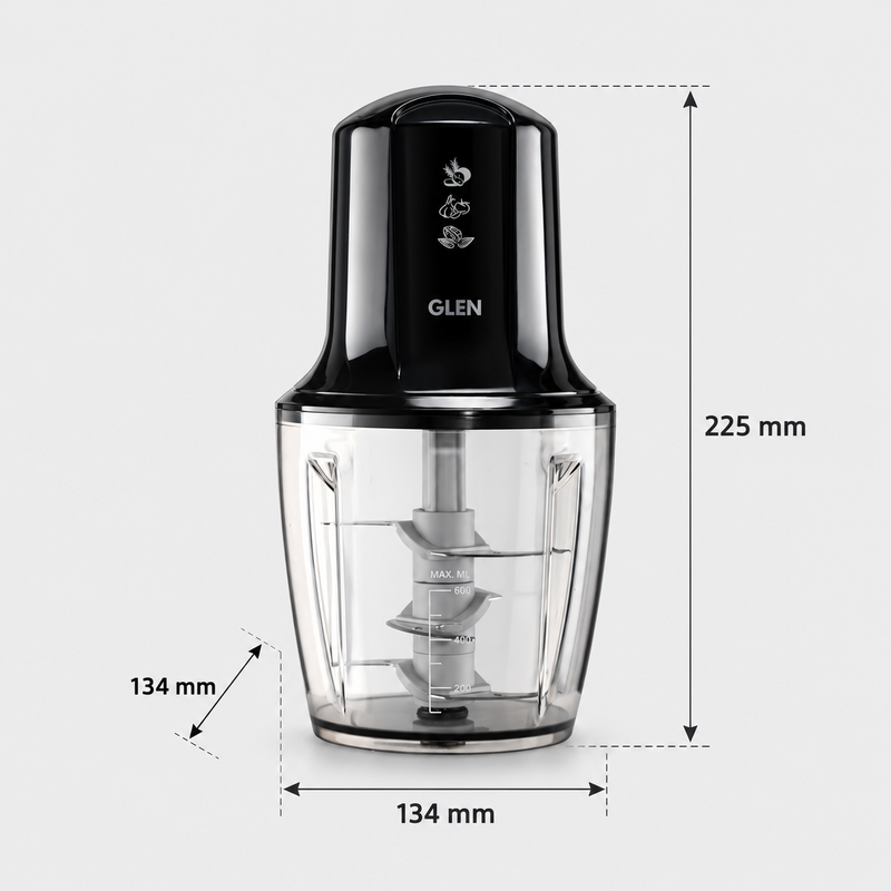 Electric Turbo Plus Vegetable Chopper, 3 Stainless Steel Blades, Whisking Disc 0.6 Litre large Bowl, 300W - Black (4042TUPLUS)