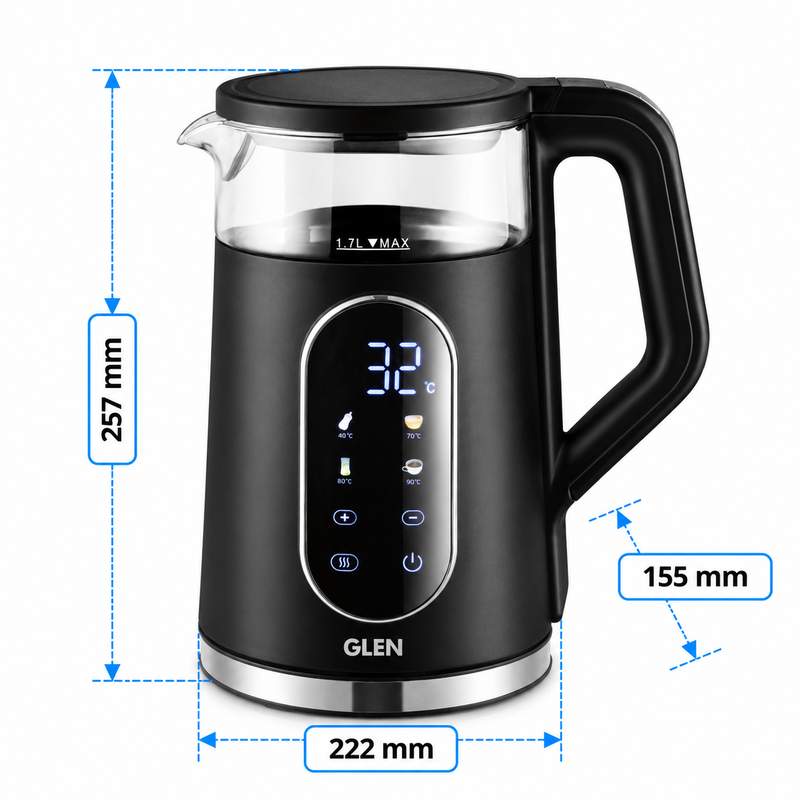Electric Kettle 1.5 Litre with Digital Display Touch Control and 4 Pre Set Functions, Auto Shutoff, 2000W (SA-9008GLBL)