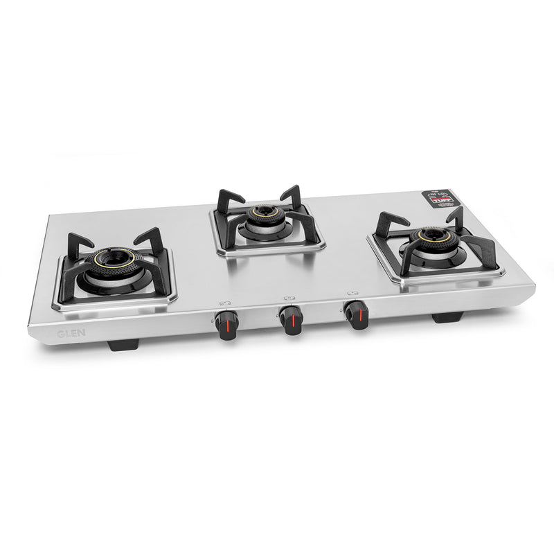 Ultra Tuff Stainless Steel LPG Gas Stove 3 Burner | 1 Jumbo Multi-Ring Forged Brass Burner | Manual Ignition | Removal Drip Trays | Warranty 2 Years Standard, 5 Years Burner | 1053UTDTSS
