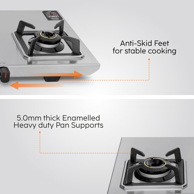Ultra Tuff Stainless Steel LPG Gas Stove 3 Burner | 1 Jumbo Multi-Ring Forged Brass Burner | Manual Ignition | Removal Drip Trays | Warranty 2 Years Standard, 5 Years Burner | 1053UTDTSS