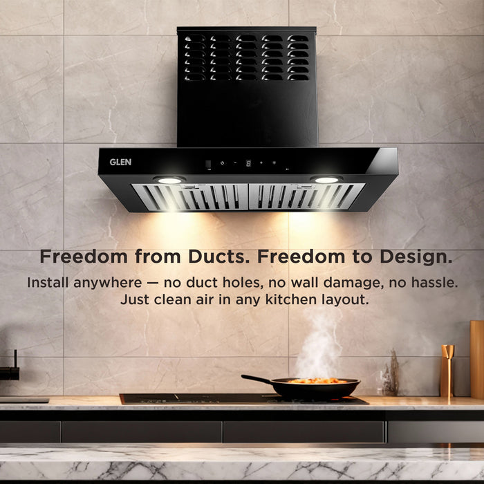 Wall Mounted Duct Free Kitchen Chimney Plug & Clear with Baffle filters 60cm 1100 m3/h -Black (CH6052DFMSBFBL60)