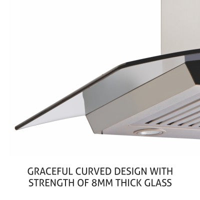 Kitchen Chimney Curved Glass, Glass Front Panel Baffle filter 60cm 1250 m3/h -Silver (CH6071GF60BFLTW)