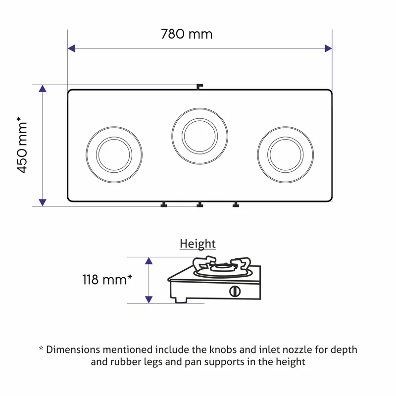 3 Burner Matt Finish Glass Gas Stove with High Flame Brass Burner, Crown Pan Supports - Manual/Auto Ignition (CT1038SLCPBLMG)
