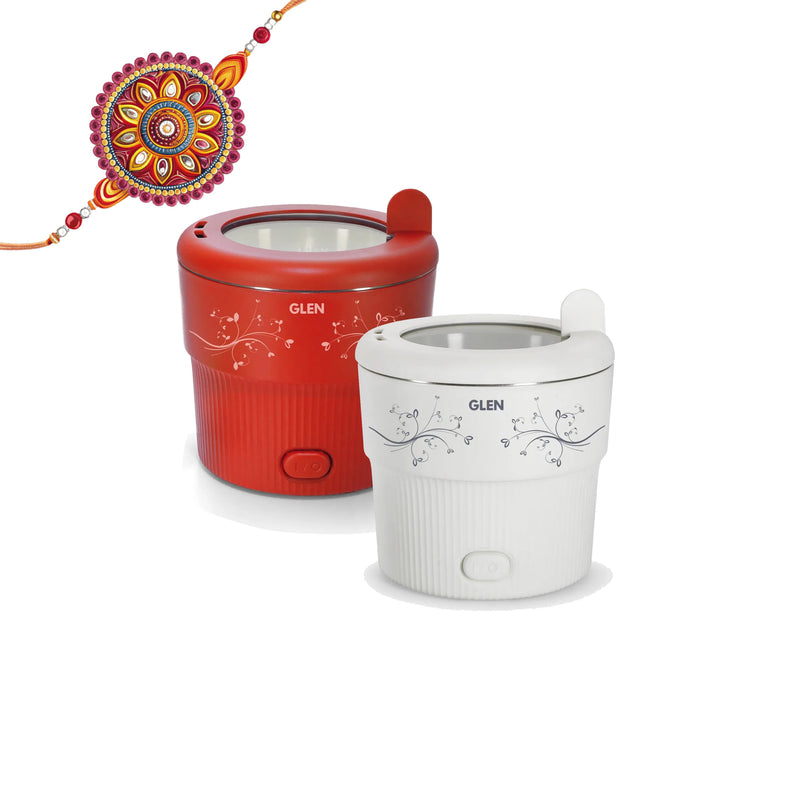 Electric Mini Cooker, 0.8 Litre Steam, Cook & Boil 500W- White and Red (3054)