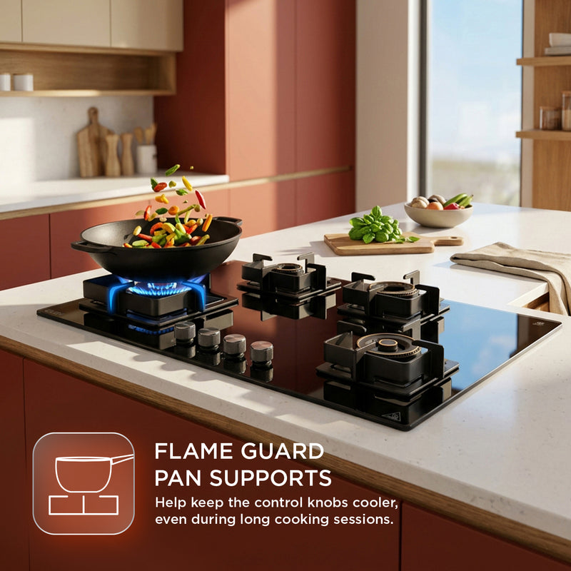 4 Burner DFVS XL Glass Hob with 2 Triple Ring Forged Brass Burners Auto Ignition (BH1094XLDFHT2TR)