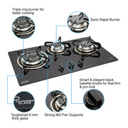 3 Burner Built in Glass Hob features
