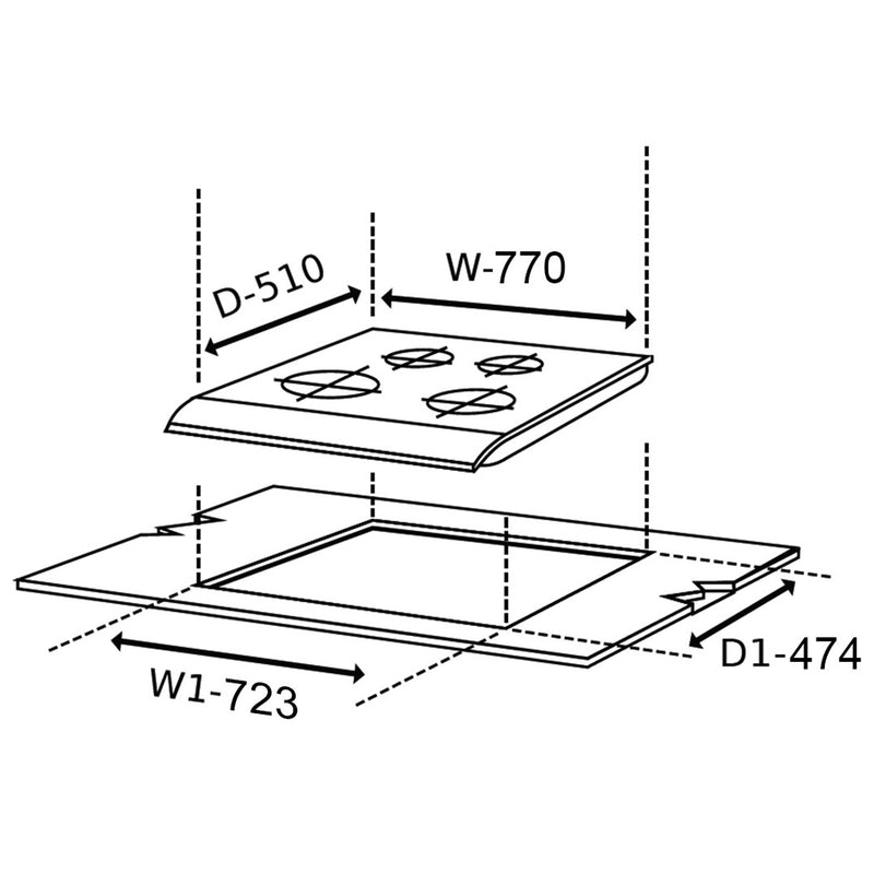 4 Burner Built-in Glass Hob with Italian Double Ring Burners Auto Ignition (1074 IN BW)