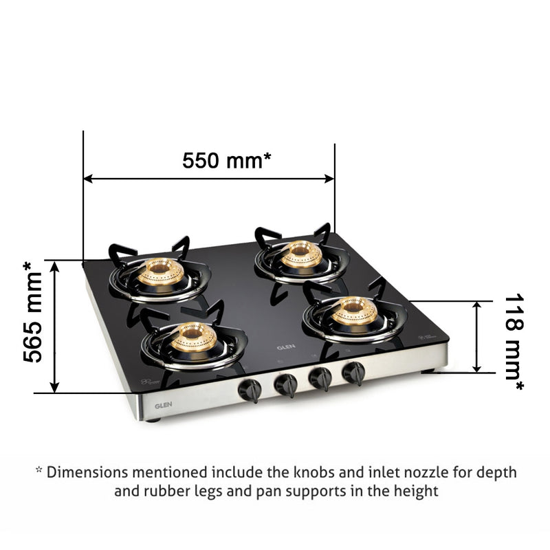 Glen 4 Burner Glass LPG Stove (CT1043GTEXBB)