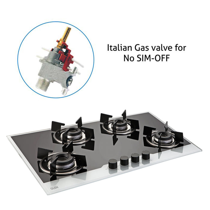 4 Burner Built-in Glass Hob with Italian Double Ring Burners Auto Ignition (1074 IN BW)