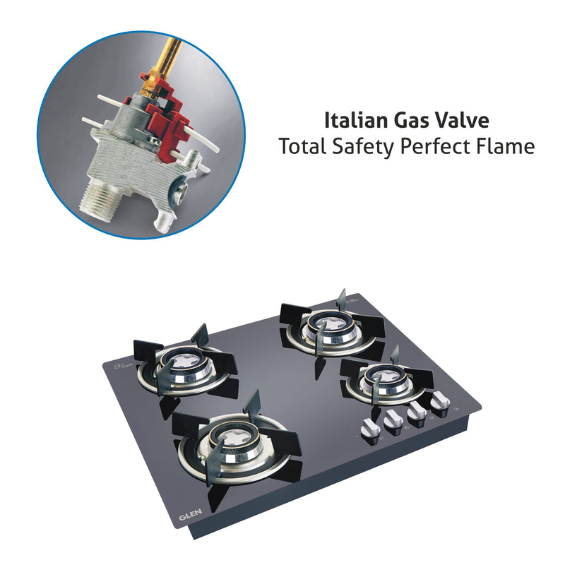 Glen 4 Burner Black Glass Hob Top 60