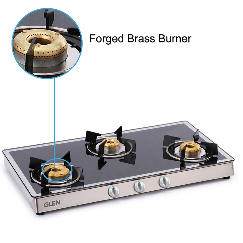3 Burner Mirror Finish Glass Gas Stove