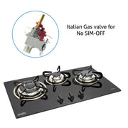 3 Burner Built in Glass Hob with italian gas valve