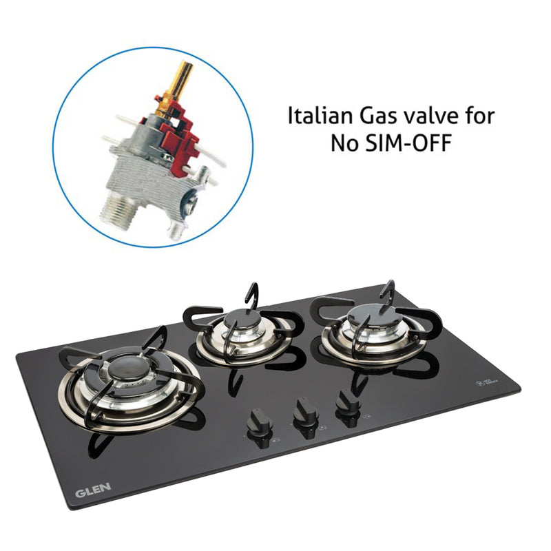 3 Burner Built in Glass Hob with italian gas valve