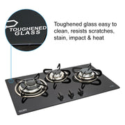 3 Burner Built in Glass Hob with easy to clean toughened glass
