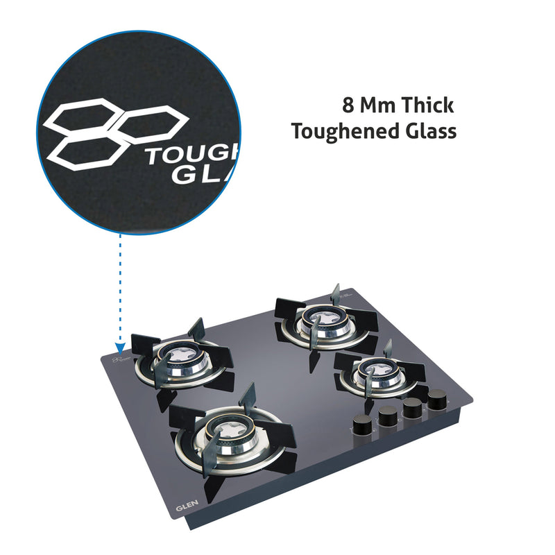 4 Burner Glass Hob Top with Double Ring Forged Brass Burner Auto Ignition (1064 RO HT DB)