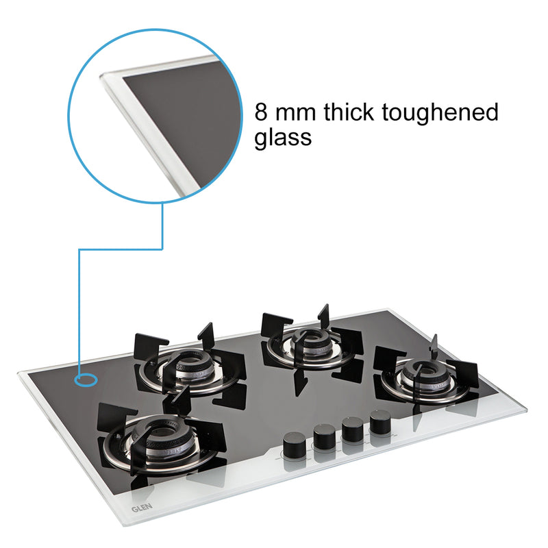 4 Burner Built-in Glass Hob with Italian Double Ring Burners Auto Ignition (1074 IN BW)