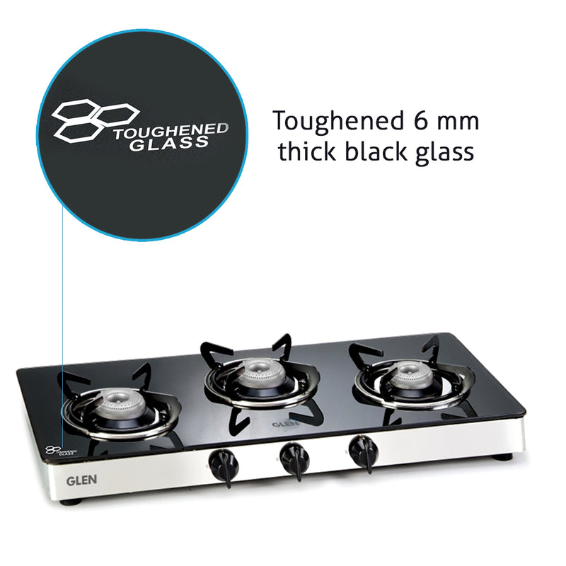 3 Burner  Glass Gas Stove with Aluminium Alloy Burner (CT1033GTAL)