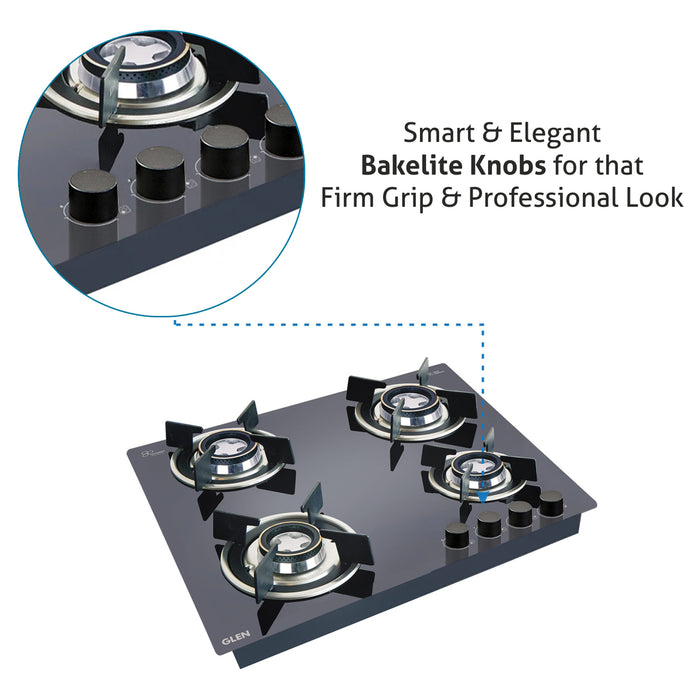 4 Burner Glass Hob Top with Double Ring Forged Brass Burner Auto Ignition (1064 RO HT DB)