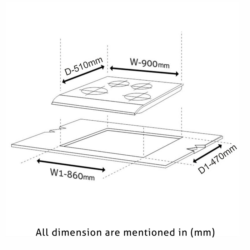 4 Burner Built-in Glass Gas Hob Triple Ring Double Ring Forged Brass Burner Auto Ignition (1094XL SQDBTR)