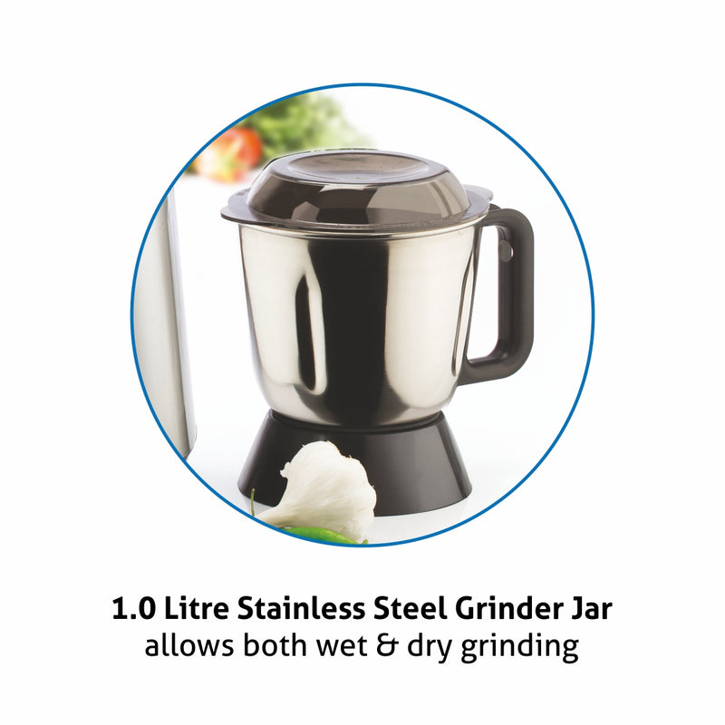 Mixer Grinder 750W 100% Copper Motor, 1 Transparent Jar, 3 Stainless Steel Jars, - Silver (4030 PLUS)