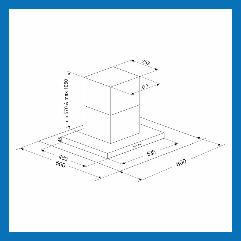 Island Glass Kitchen Chimney with 1250m3/h powerful suction