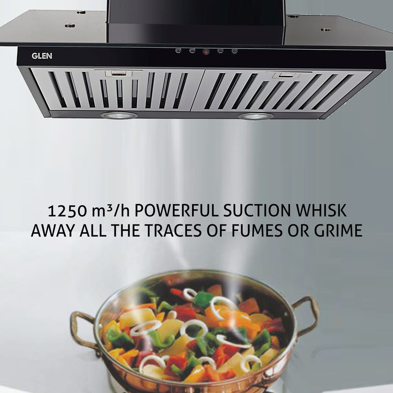 Designer Kitchen Chimney Black Glass Baffle filters Motor 60cm 1250 m3/h -Black (6077)