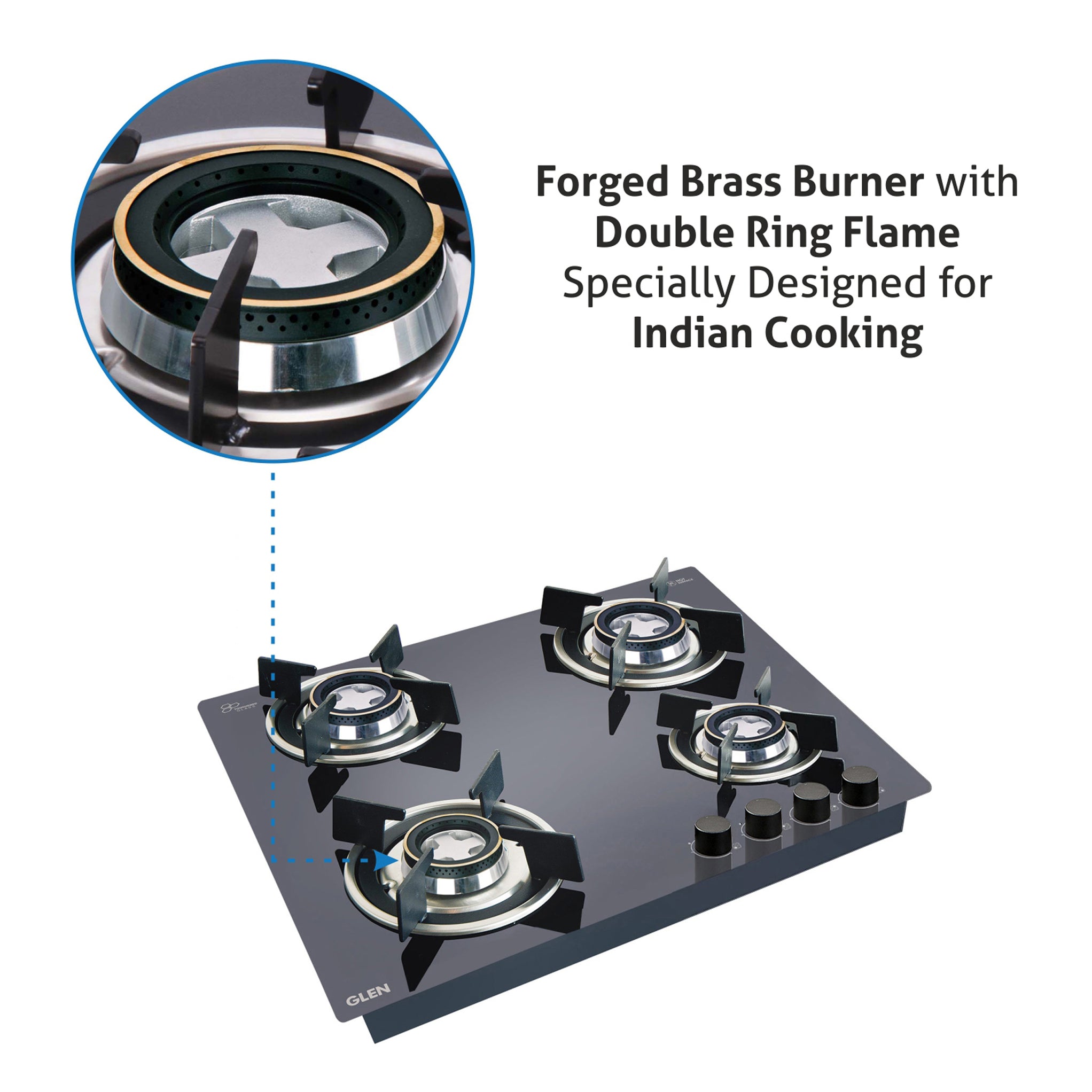 Buy 4 Burner Built in Glass Gas Hob with Auto Ignition Online Glen