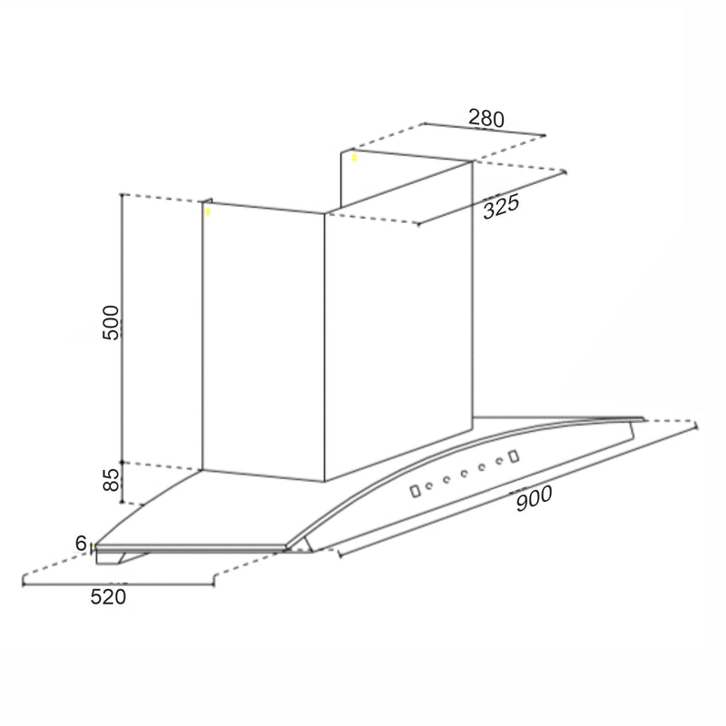 Auto Clean Curved Glass Kitchen Chimney, Baffle Filters, Motion Sensor 1200 m3/h 60cm - Black (6066 MS AC BL)