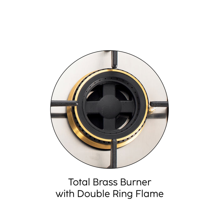 4 Burner Glass Gas Hob Top with Total Double Ring Brass Burner (1074CIHTTDB)