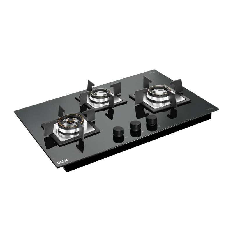 3 Burner Glass Hob Top Mini Triple Ring Burner Double Ring Forged Brass Burners Auto Ignition (1073SQHTMTR)