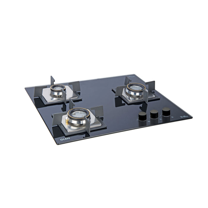 3 Burner Built in Glass Hob with Double Ring Forged Brass Burner Auto Ignition (1063 SQ DB)
