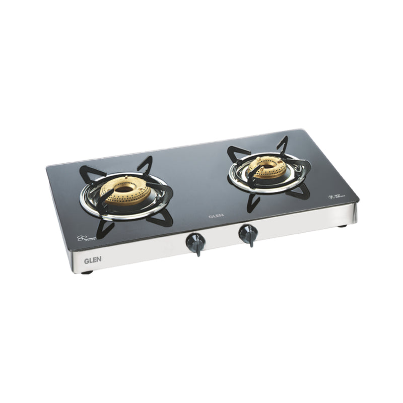 2 Burner LPG Glass Gas Stove with High Flame Forged Brass Burner (CT1021GTFBHF) - Manual/Auto Ignition
