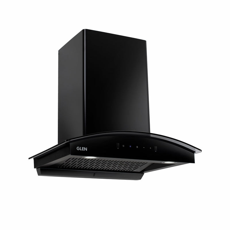 Auto Clean Chimney Curved Glass Filterless with Motion Sensor, 60/76/90cm 1200 m³/h -Black (6080 BL MS AC)