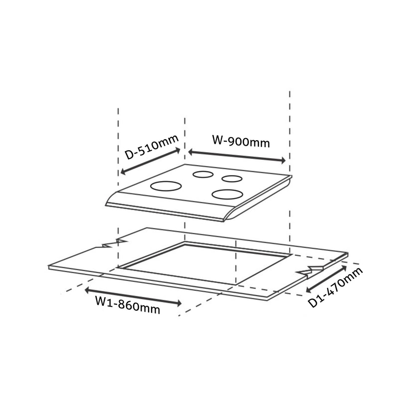 4 Burner Glass Gas Hob Top with Triple Ring, Total Double Ring Brass Burner (1094XLCIHTTDBTR)