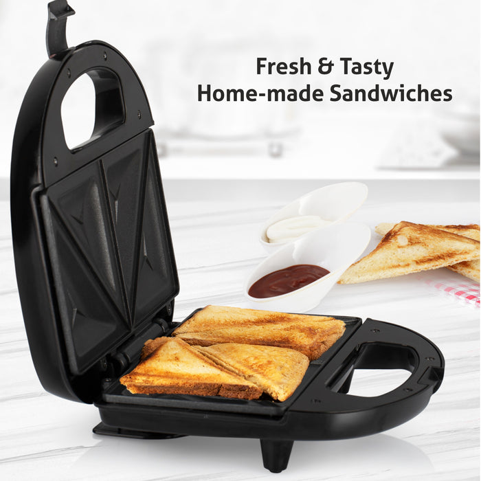 Electric Sandwich Maker with Non-Stick Coating Plates, 750w - Black (3024BSW)