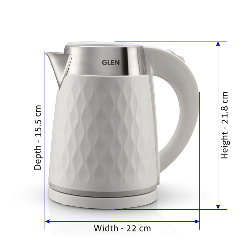 Electric Kettle 1.8 Litre Plastic Clad Stainless Steel, 360° Rotation Base, Auto Shutoff, 1500 W - White (9005)