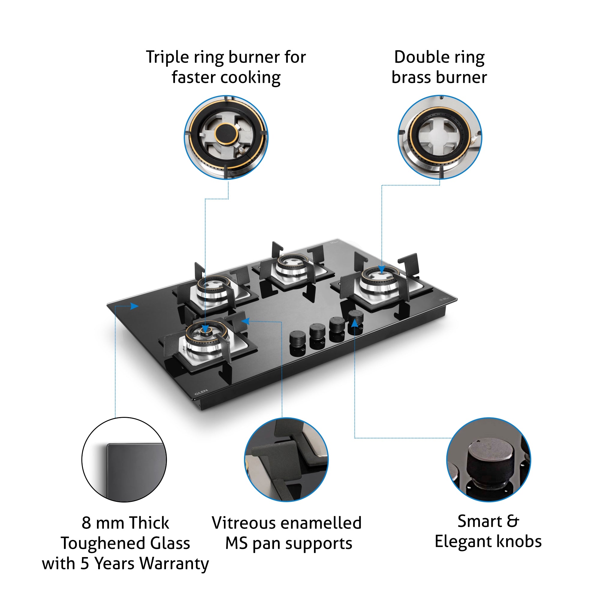 Buy 4-Burner Glass Gas Hob with Auto Ignition | Glen — Glen