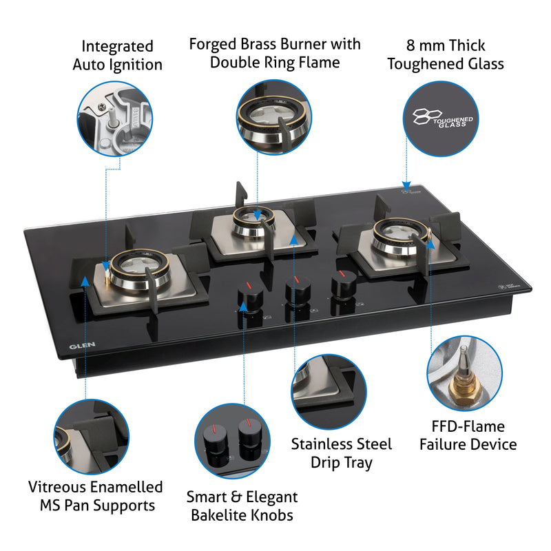 3 Burner Glass Hob features