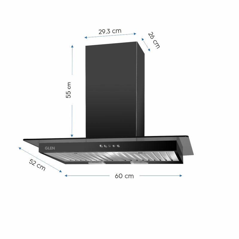 Designer Electric Kitchen Chimney  Push Button Control 90cm 1000 m3/h - Black (6062 90 BL)