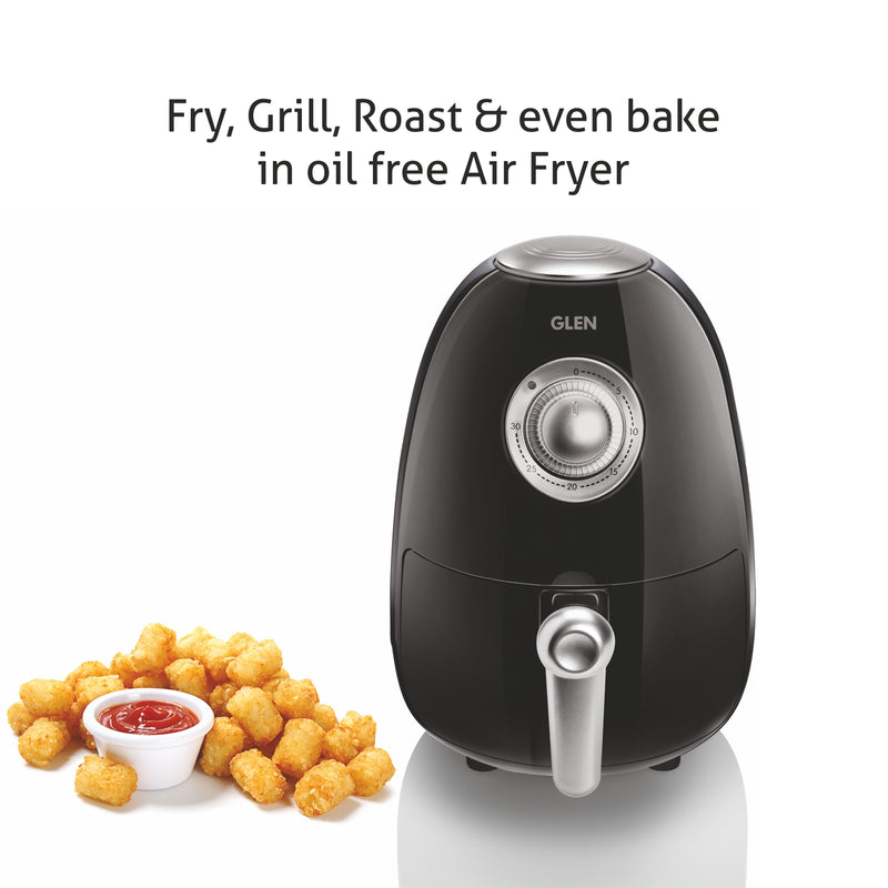 Electric Mini Air Fryer 2 Litres, 800W, Preset Temperature Control -Black & Silver (3045)