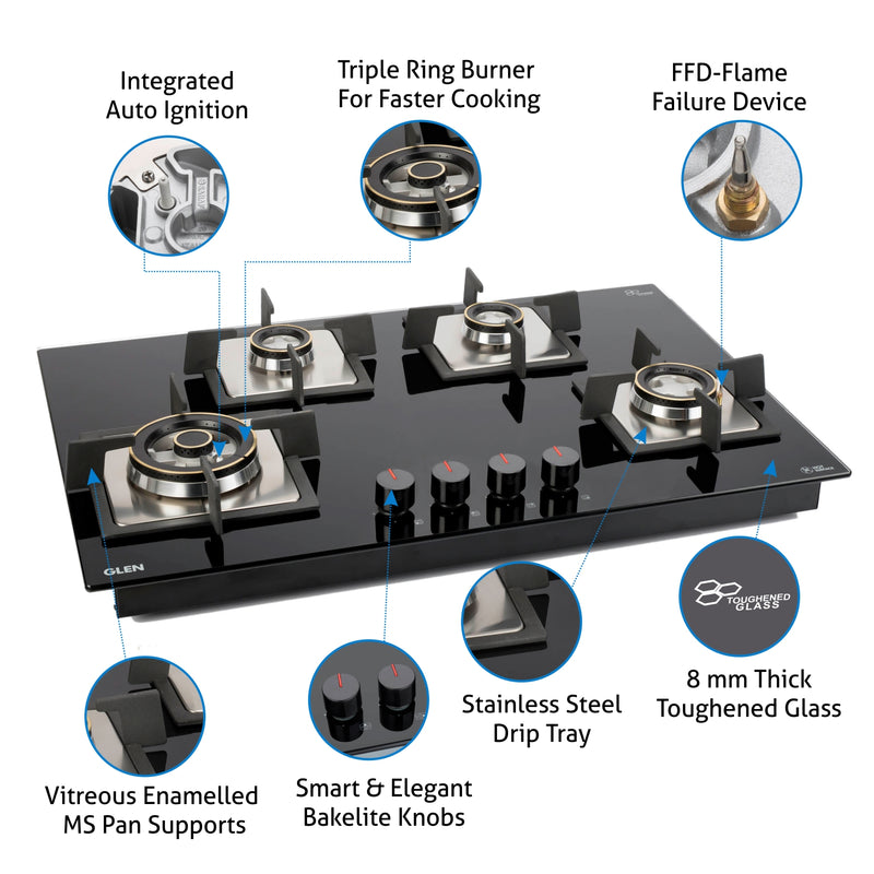 4 Burner Glass Hob features